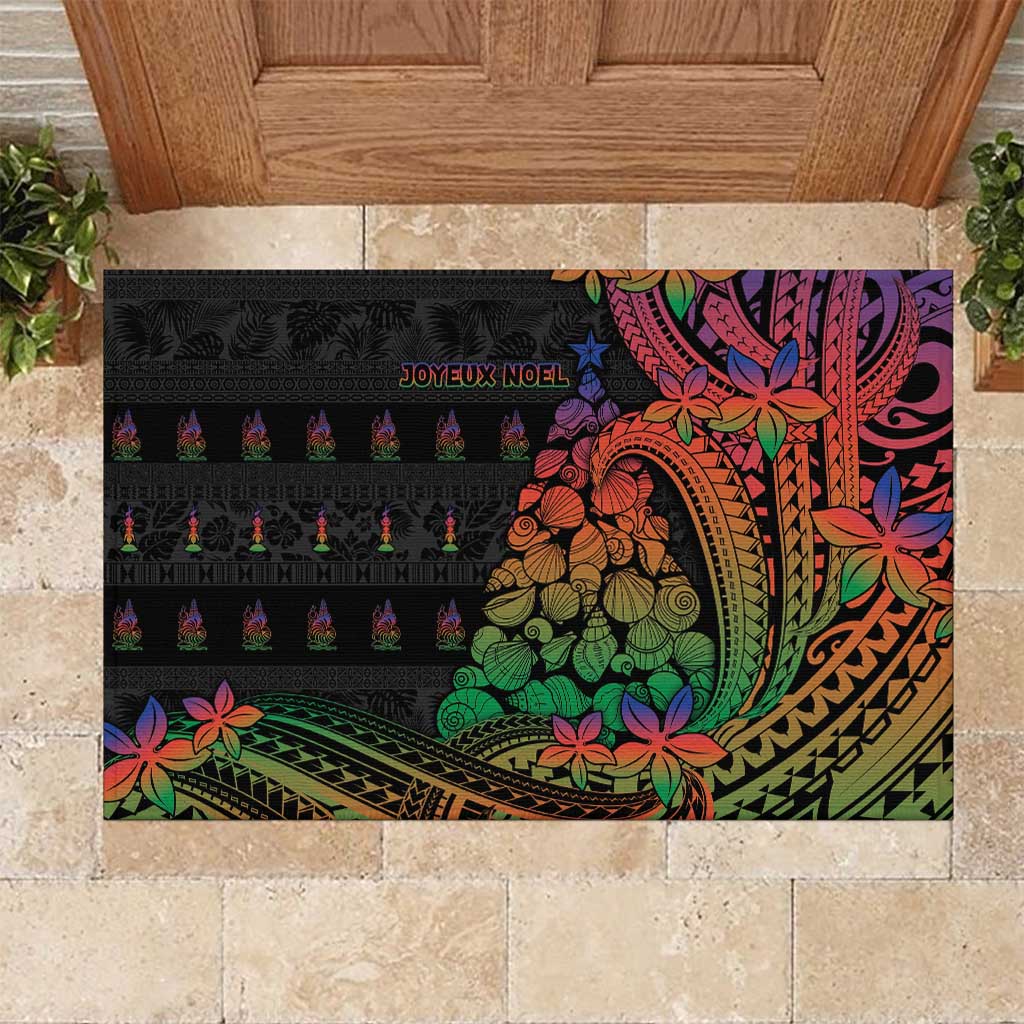 New Caledonia Christmas Rubber Doormat Seashell Xmas Tree Tribal Waves - Polynesian Pride