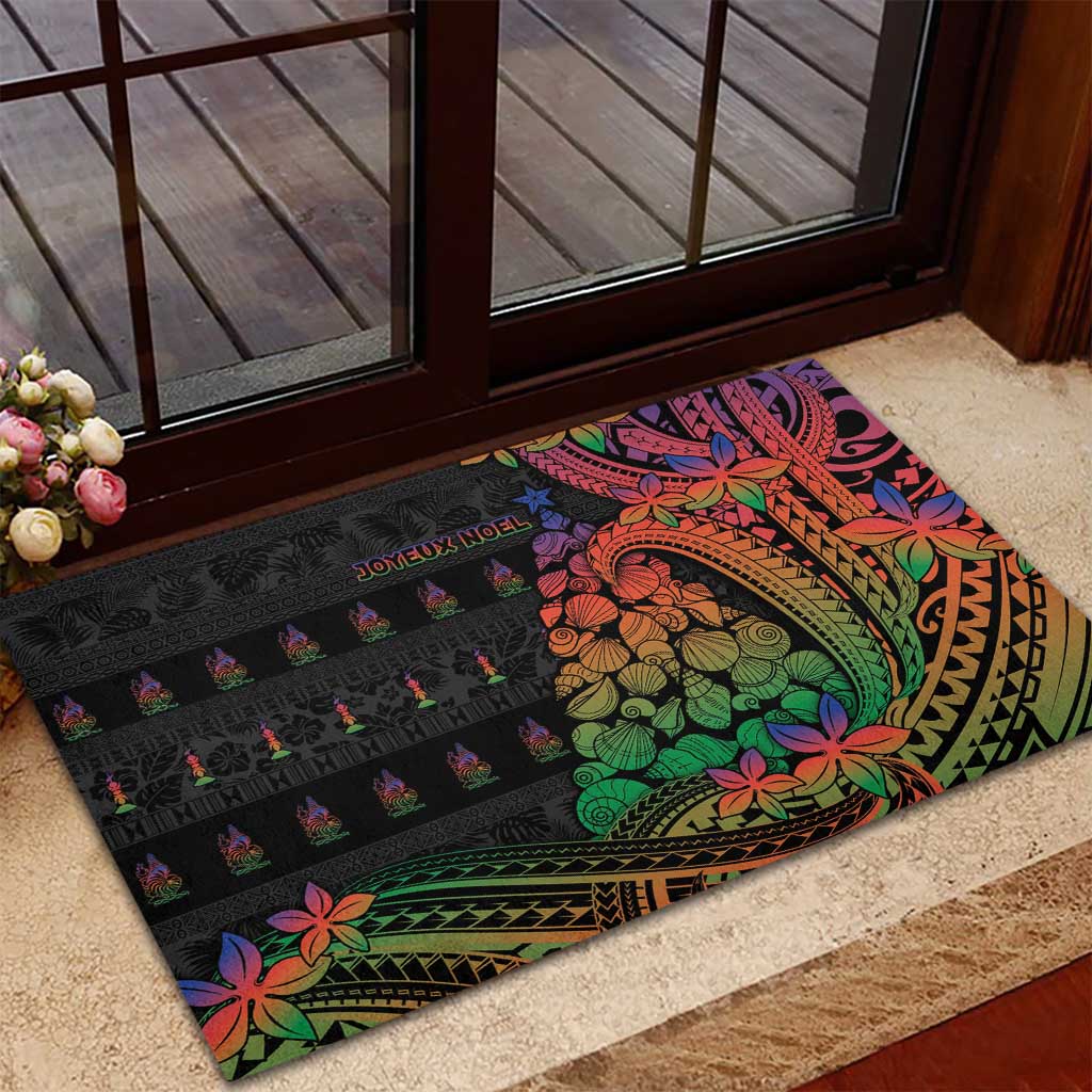 New Caledonia Christmas Rubber Doormat Seashell Xmas Tree Tribal Waves - Polynesian Pride