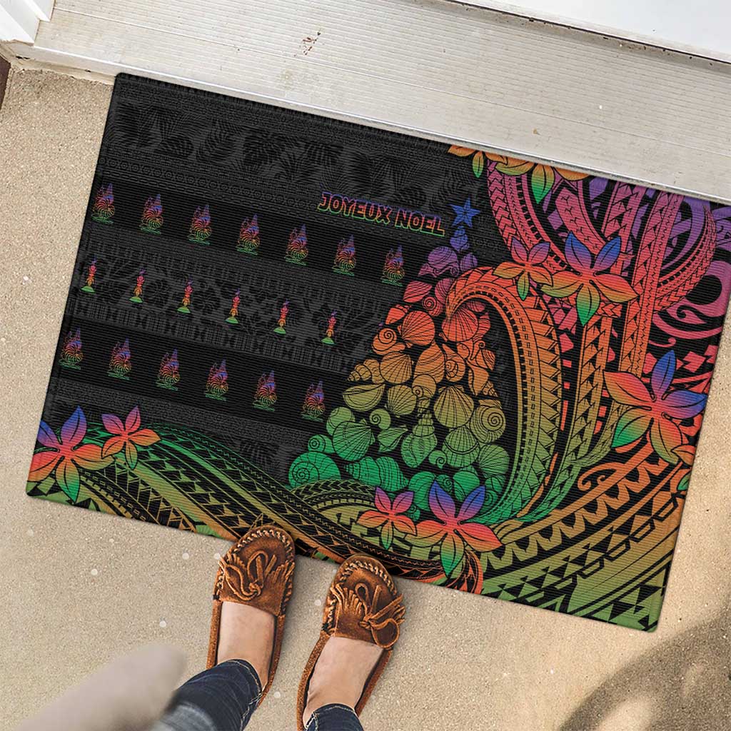 New Caledonia Christmas Rubber Doormat Seashell Xmas Tree Tribal Waves - Polynesian Pride