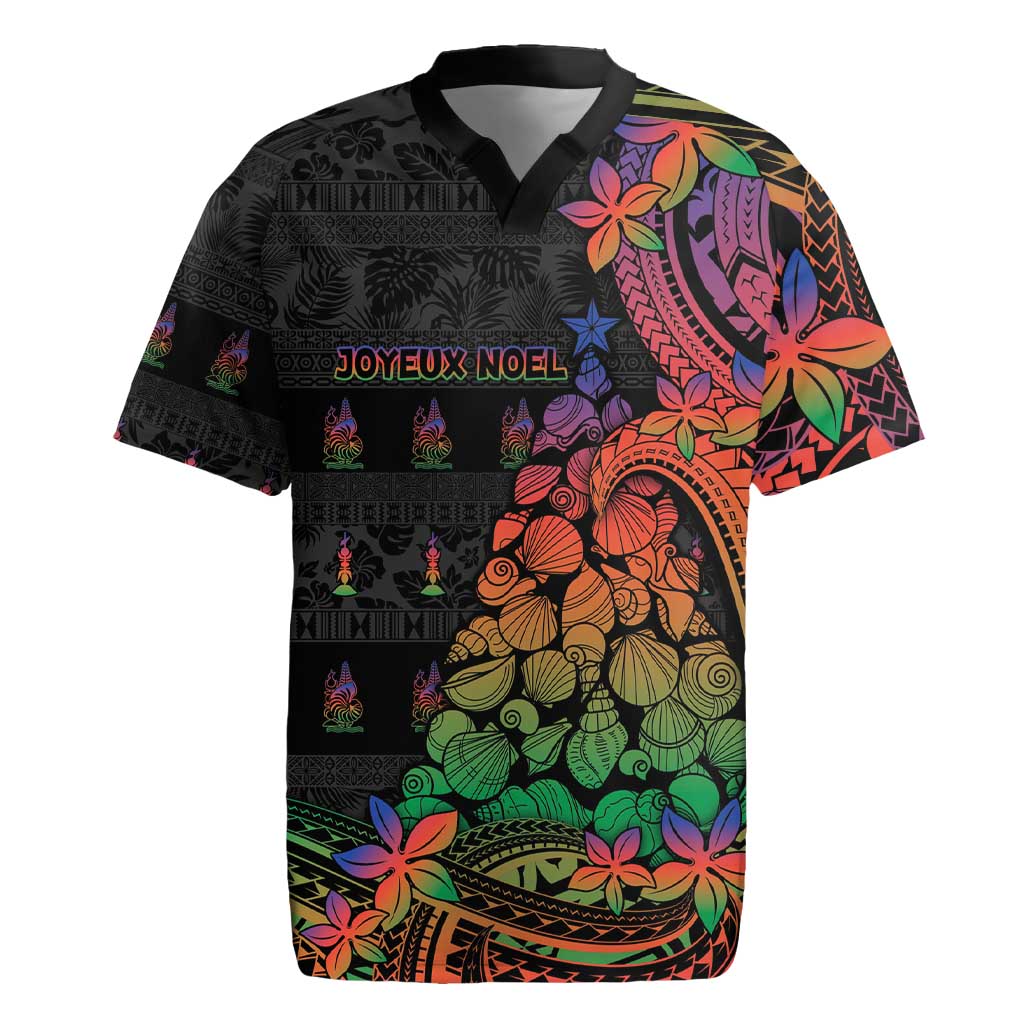 New Caledonia Christmas Rugby Jersey Seashell Xmas Tree Tribal Waves - Polynesian Pride