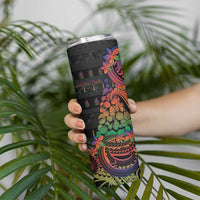 New Caledonia Christmas Skinny Tumbler Seashell Xmas Tree Tribal Waves - Polynesian Pride