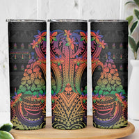 New Caledonia Christmas Skinny Tumbler Seashell Xmas Tree Tribal Waves - Polynesian Pride