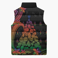 New Caledonia Christmas Sleeveless Puffer Jacket Seashell Xmas Tree Tribal Waves - Polynesian Pride