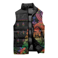 New Caledonia Christmas Sleeveless Puffer Jacket Seashell Xmas Tree Tribal Waves - Polynesian Pride
