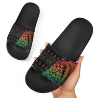 New Caledonia Christmas Slide Sandals Seashell Xmas Tree Tribal Waves - Polynesian Pride