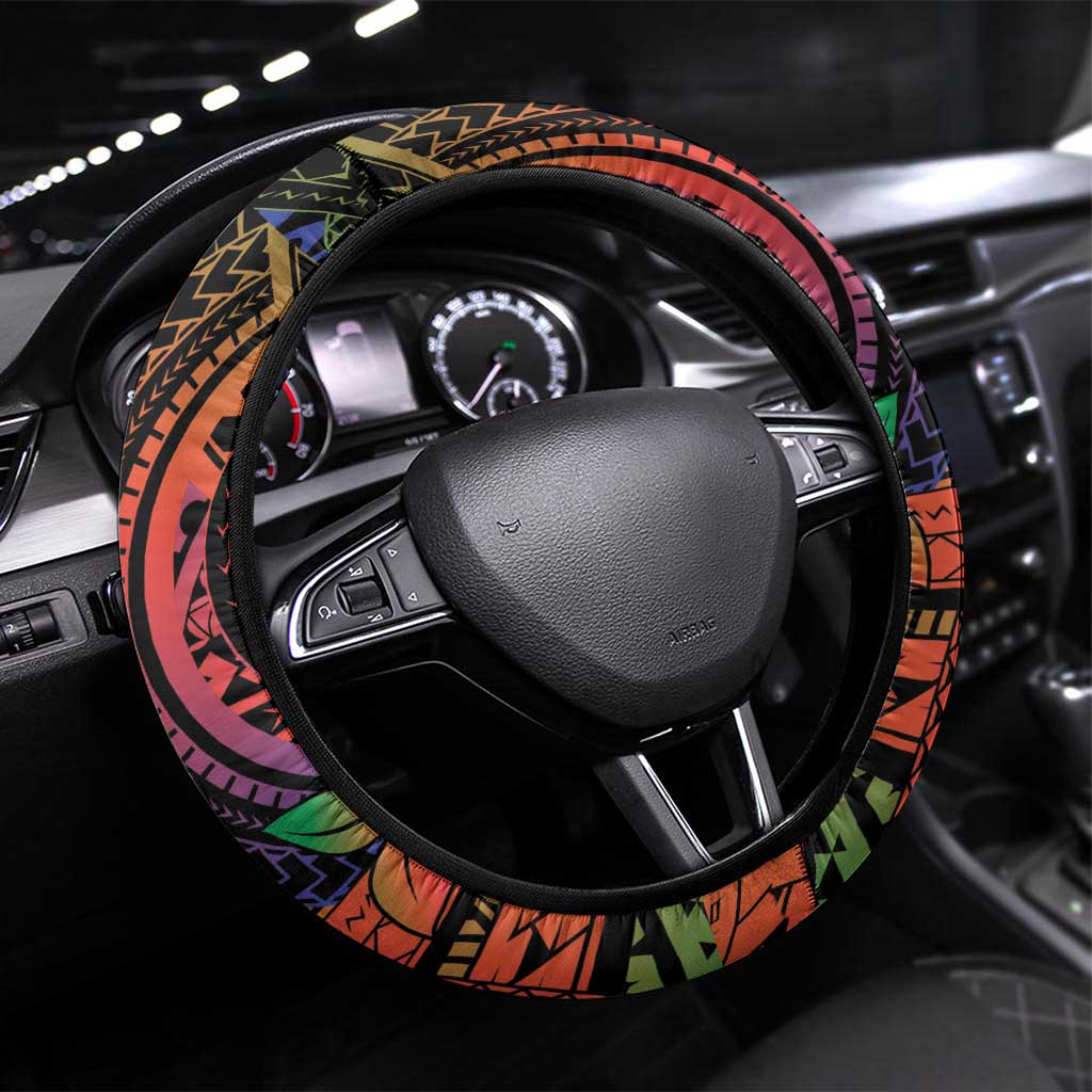 New Caledonia Christmas Steering Wheel Cover Seashell Xmas Tree Tribal Waves - Polynesian Pride