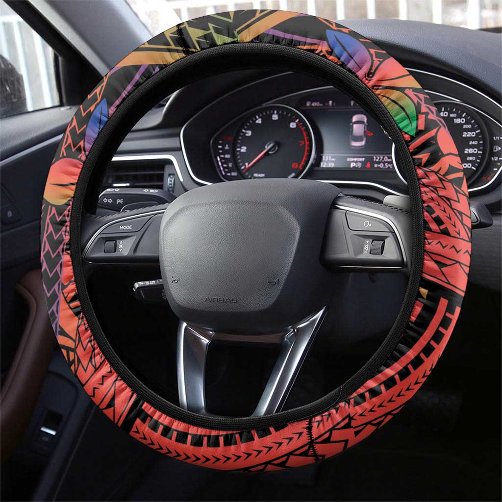New Caledonia Christmas Steering Wheel Cover Seashell Xmas Tree Tribal Waves - Polynesian Pride