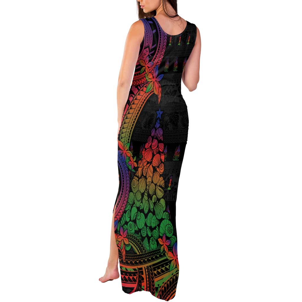 New Caledonia Christmas Tank Maxi Dress Seashell Xmas Tree Tribal Waves - Polynesian Pride