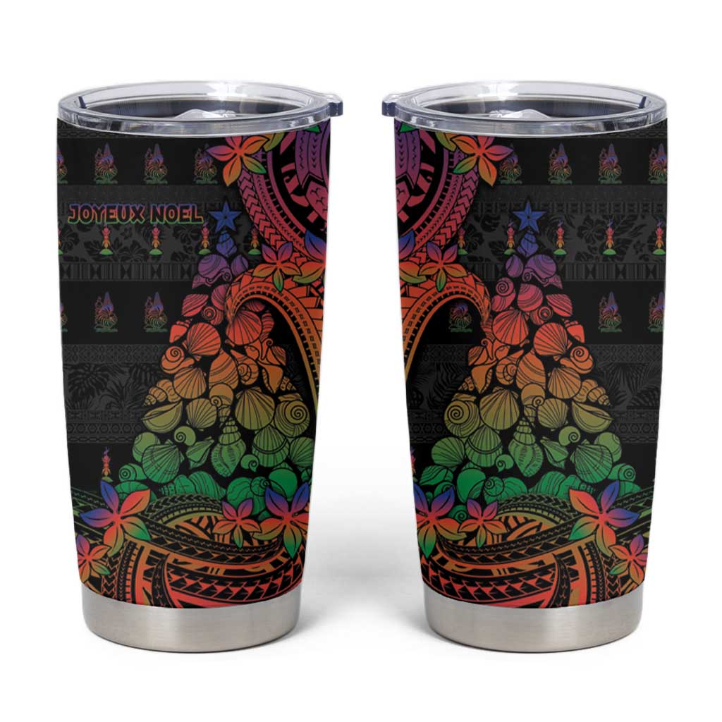 New Caledonia Christmas Tumbler Cup Seashell Xmas Tree Tribal Waves - Polynesian Pride