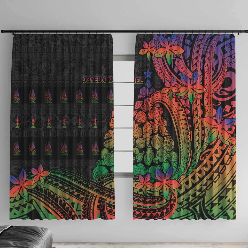 New Caledonia Christmas Window Curtain Seashell Xmas Tree Tribal Waves - Polynesian Pride