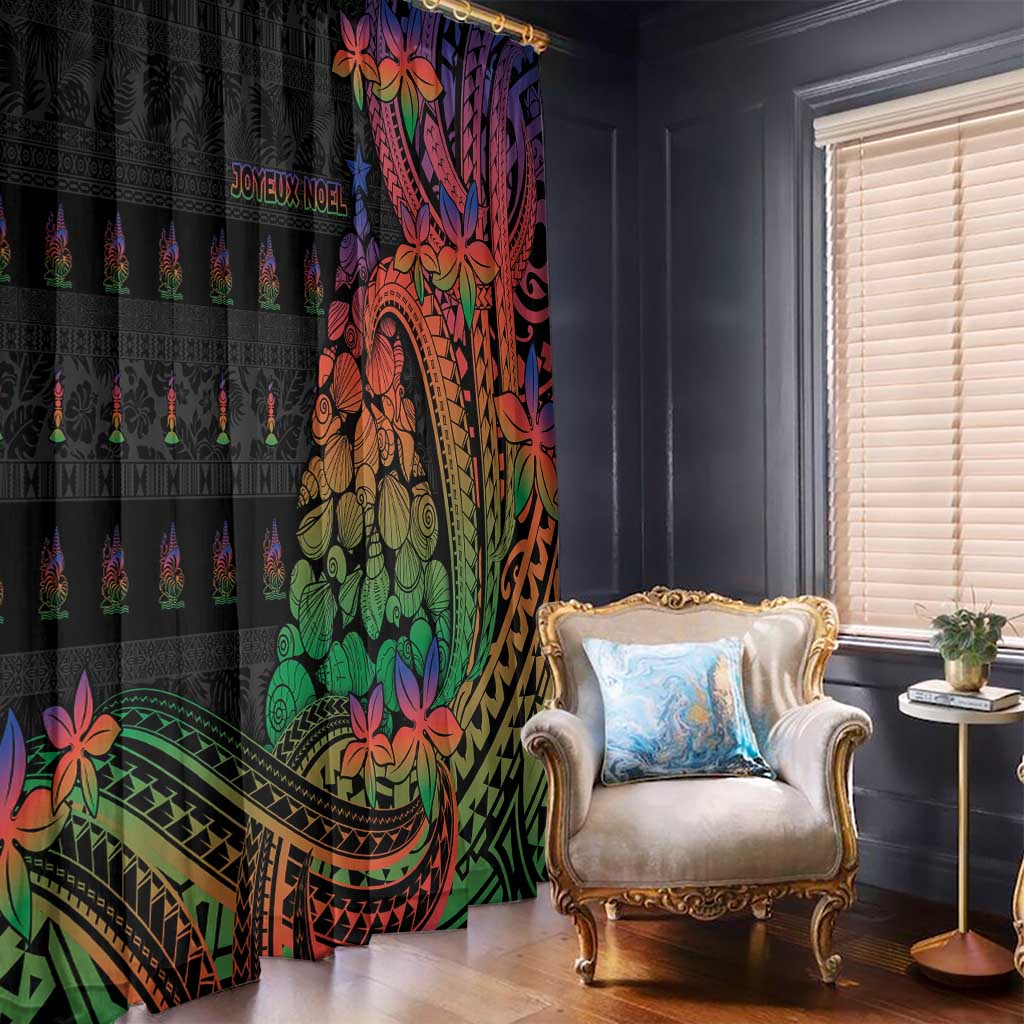 New Caledonia Christmas Window Curtain Seashell Xmas Tree Tribal Waves - Polynesian Pride