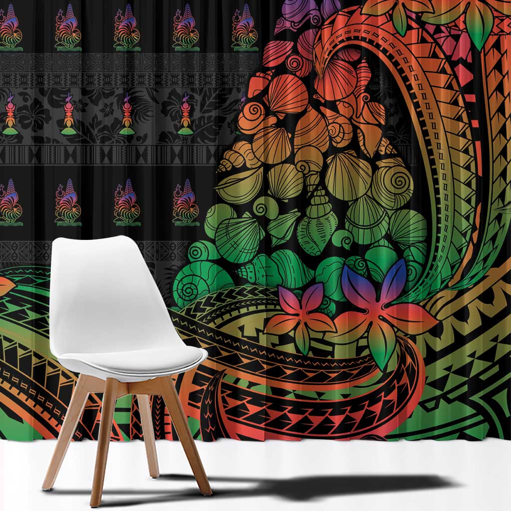 New Caledonia Christmas Window Curtain Seashell Xmas Tree Tribal Waves - Polynesian Pride