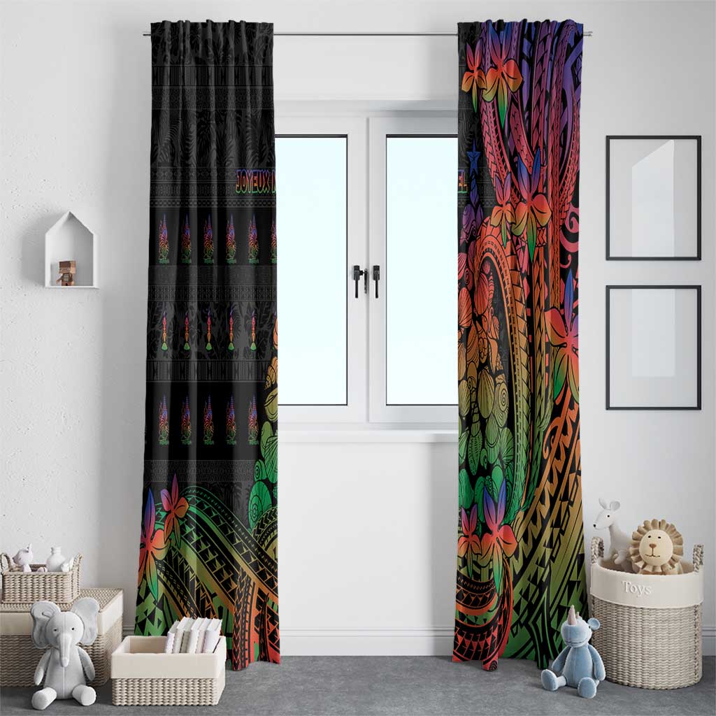 New Caledonia Christmas Window Curtain Seashell Xmas Tree Tribal Waves - Polynesian Pride