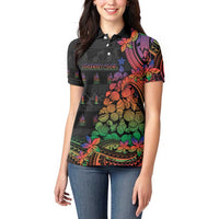 New Caledonia Christmas Women Polo Shirt Seashell Xmas Tree Tribal Waves - Polynesian Pride
