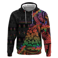 New Caledonia Christmas Zip Hoodie Seashell Xmas Tree Tribal Waves - Polynesian Pride