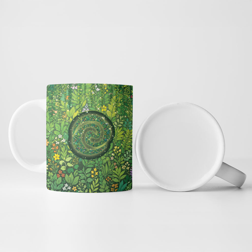Polynesia Mother Nature Ceramic Mug Glowing Heart Spiral Tropical Vine Floral DT05 - Polynesian Pride