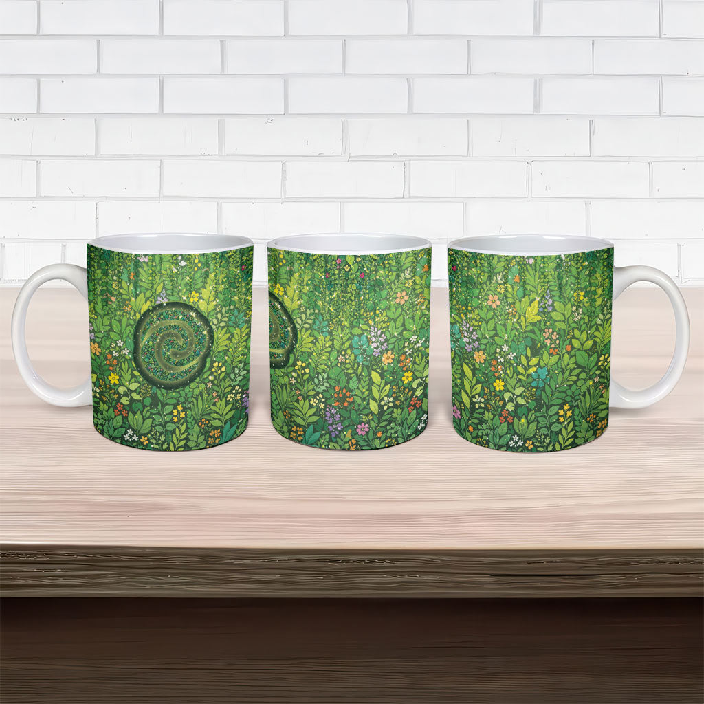 Polynesia Mother Nature Ceramic Mug Glowing Heart Spiral Tropical Vine Floral DT05 - Polynesian Pride