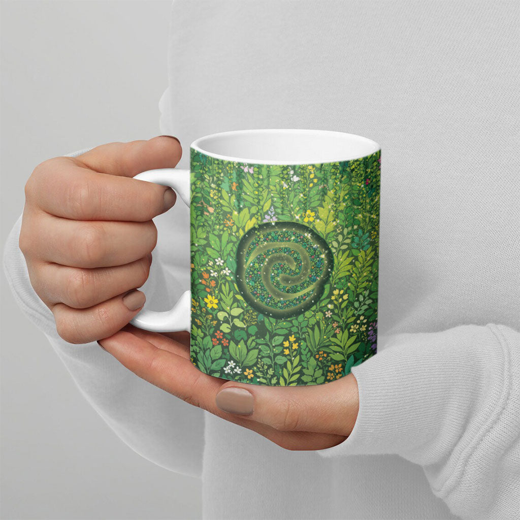 Polynesia Mother Nature Ceramic Mug Glowing Heart Spiral Tropical Vine Floral DT05 - Polynesian Pride