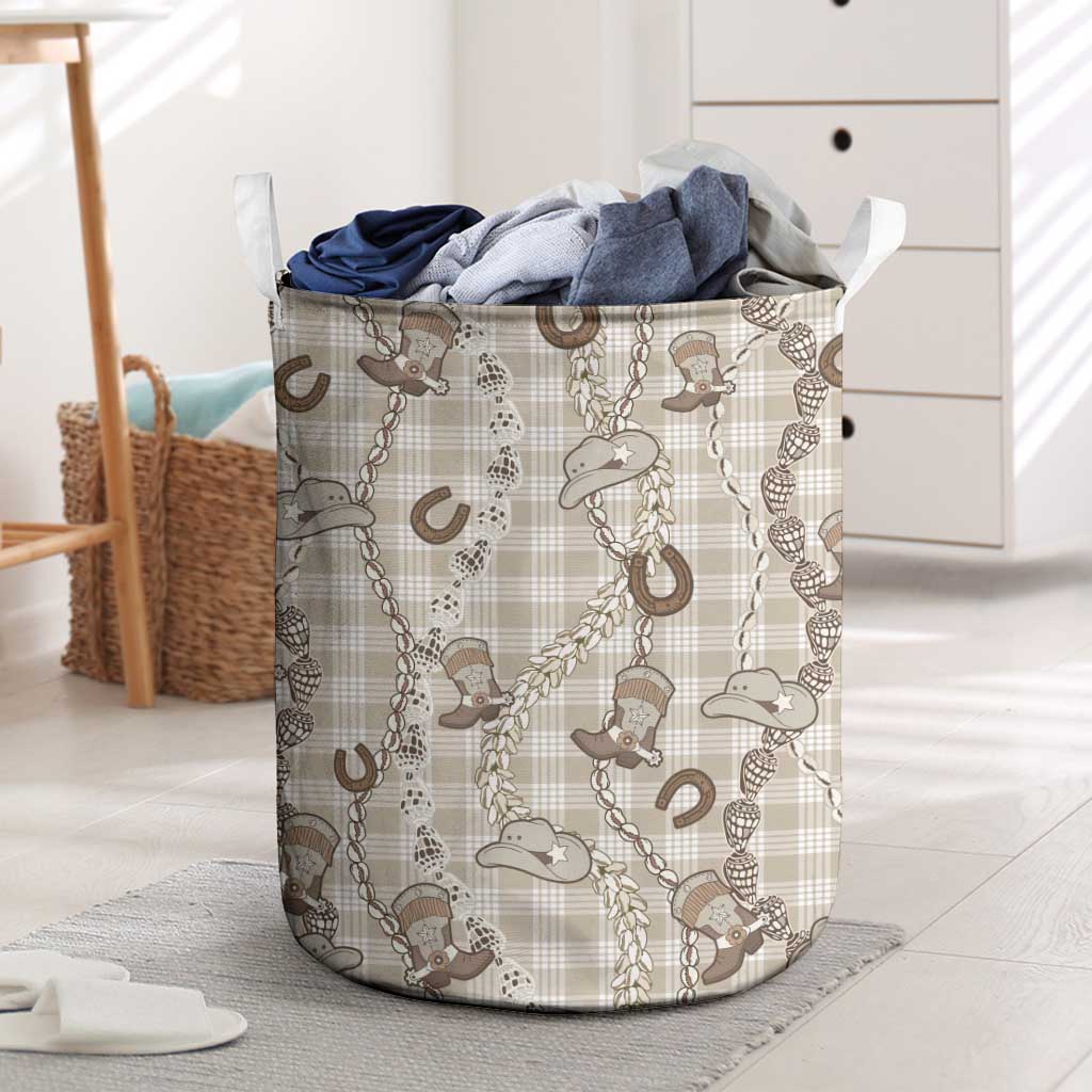 Hawaii Palaka Cowboy Laundry Basket Shell Maile Lei With Western Patterns - Polynesian Pride