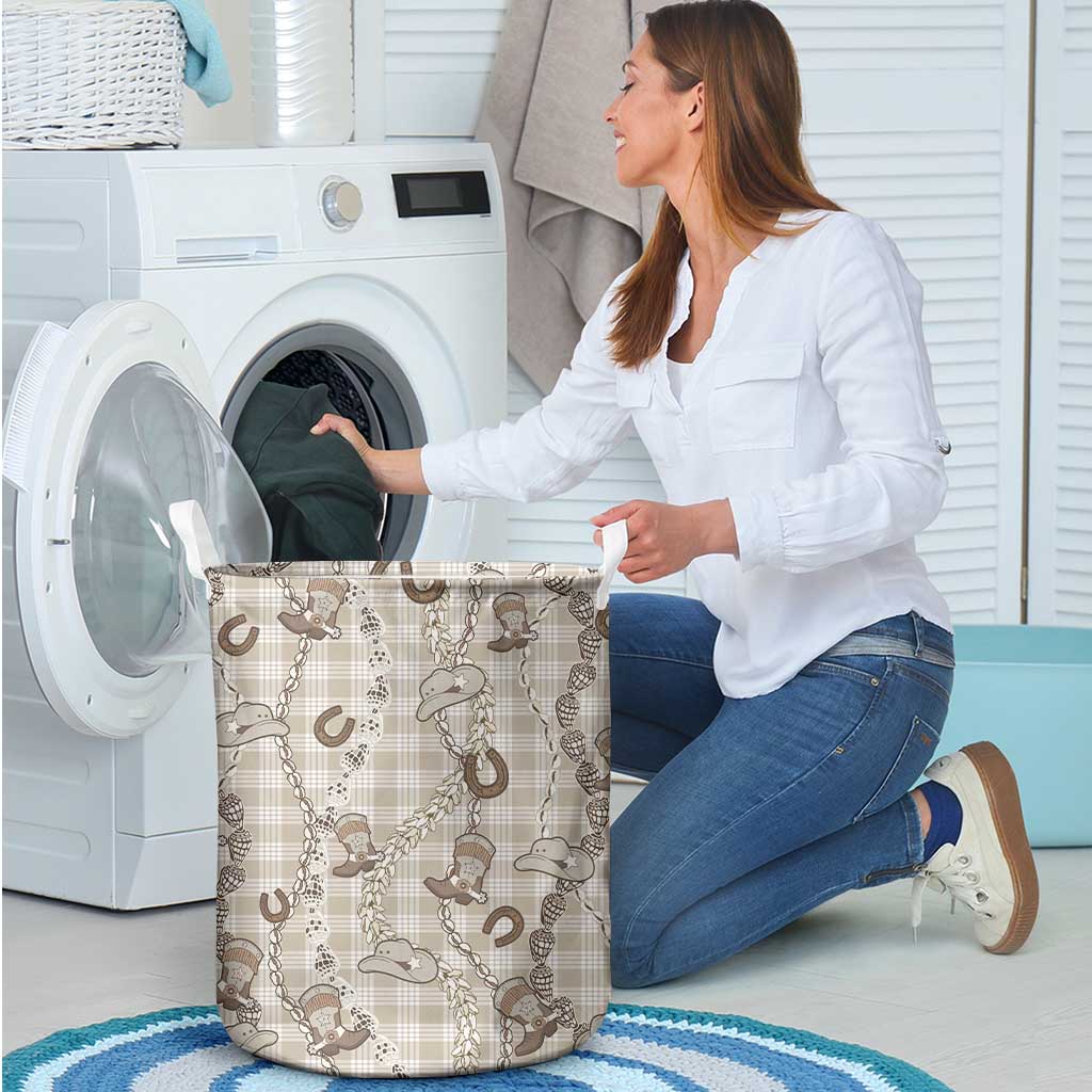 Hawaii Palaka Cowboy Laundry Basket Shell Maile Lei With Western Patterns - Polynesian Pride