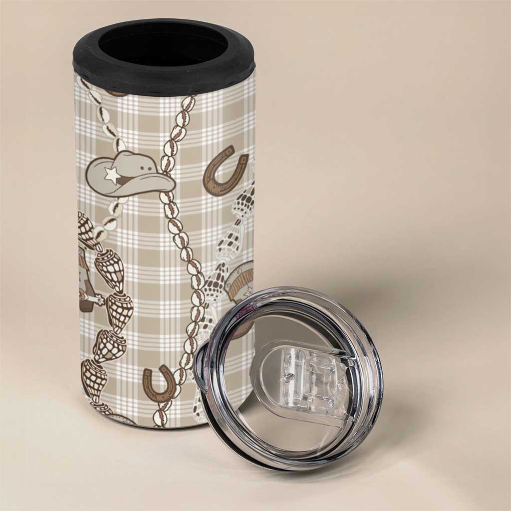 Hawaii Palaka Cowboy 4 in 1 Can Cooler Tumbler Shell Maile Lei With Western Patterns - Polynesian Pride