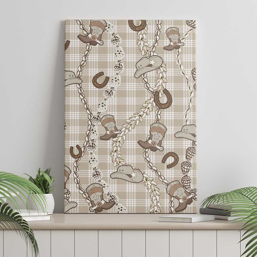 Hawaii Palaka Cowboy Canvas Wall Art Shell Maile Lei With Western Patterns - Polynesian Pride