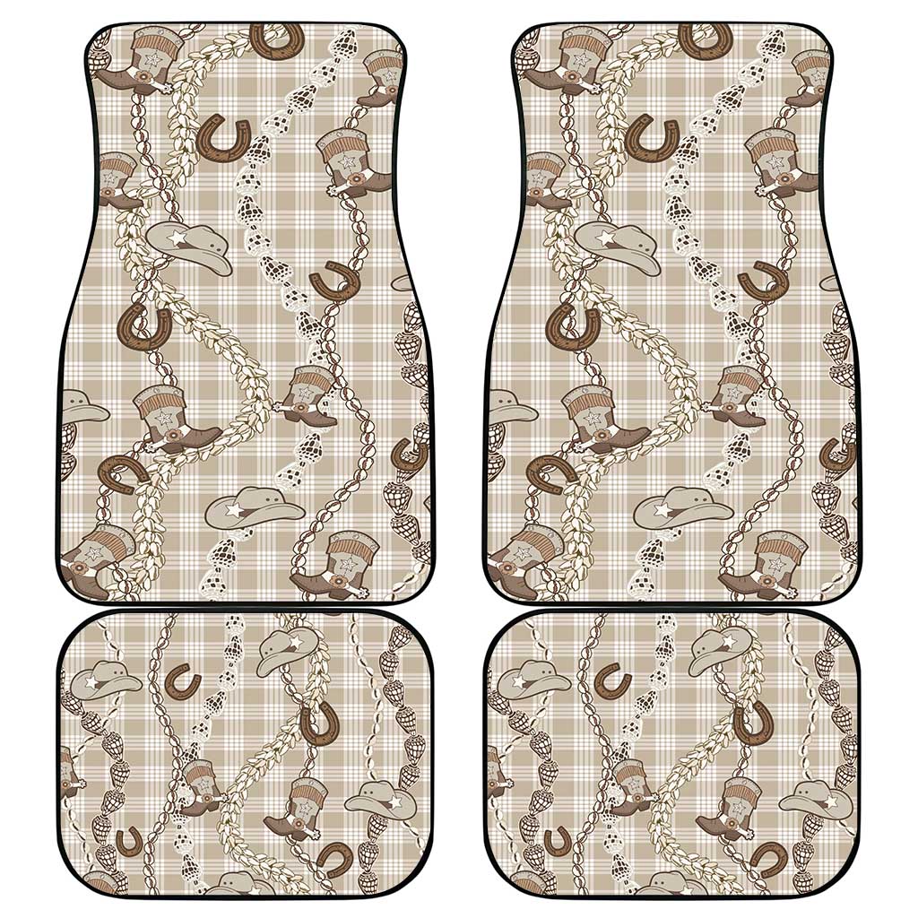 Hawaii Palaka Cowboy Car Mats Shell Maile Lei With Western Patterns - Polynesian Pride