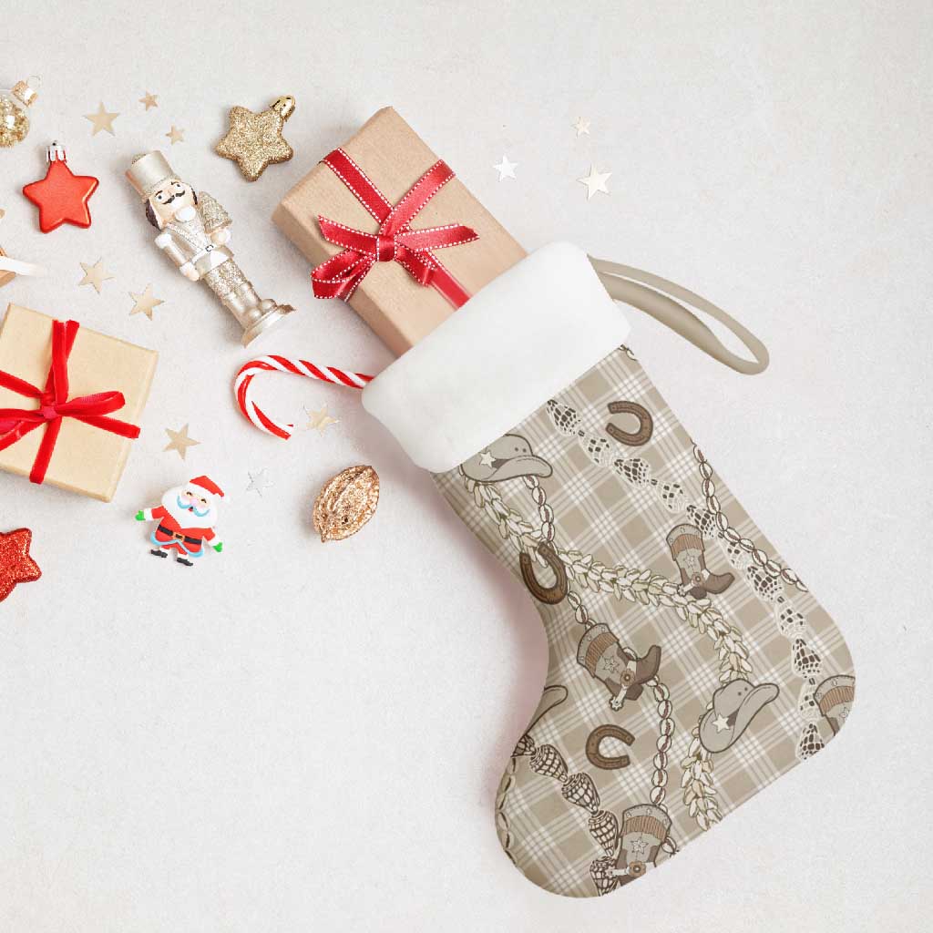 Hawaii Palaka Cowboy Christmas Stocking Shell Maile Lei With Western Patterns - Polynesian Pride