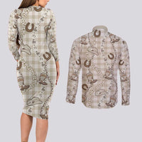 Hawaii Palaka Cowboy Couples Matching Long Sleeve Bodycon Dress and Long Sleeve Button Shirt Shell Maile Lei With Western Patterns DT05 - Polynesian Pride