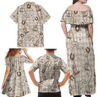Hawaii Palaka Cowboy Family Matching Off Shoulder Maxi Dress and Hawaiian Shirt Shell Maile Lei With Western Patterns - Polynesian Pride