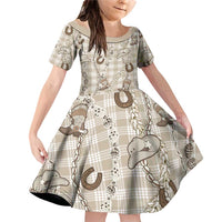 Hawaii Palaka Cowboy Family Matching Off Shoulder Short Dress and Hawaiian Shirt Shell Maile Lei With Western Patterns - Polynesian Pride