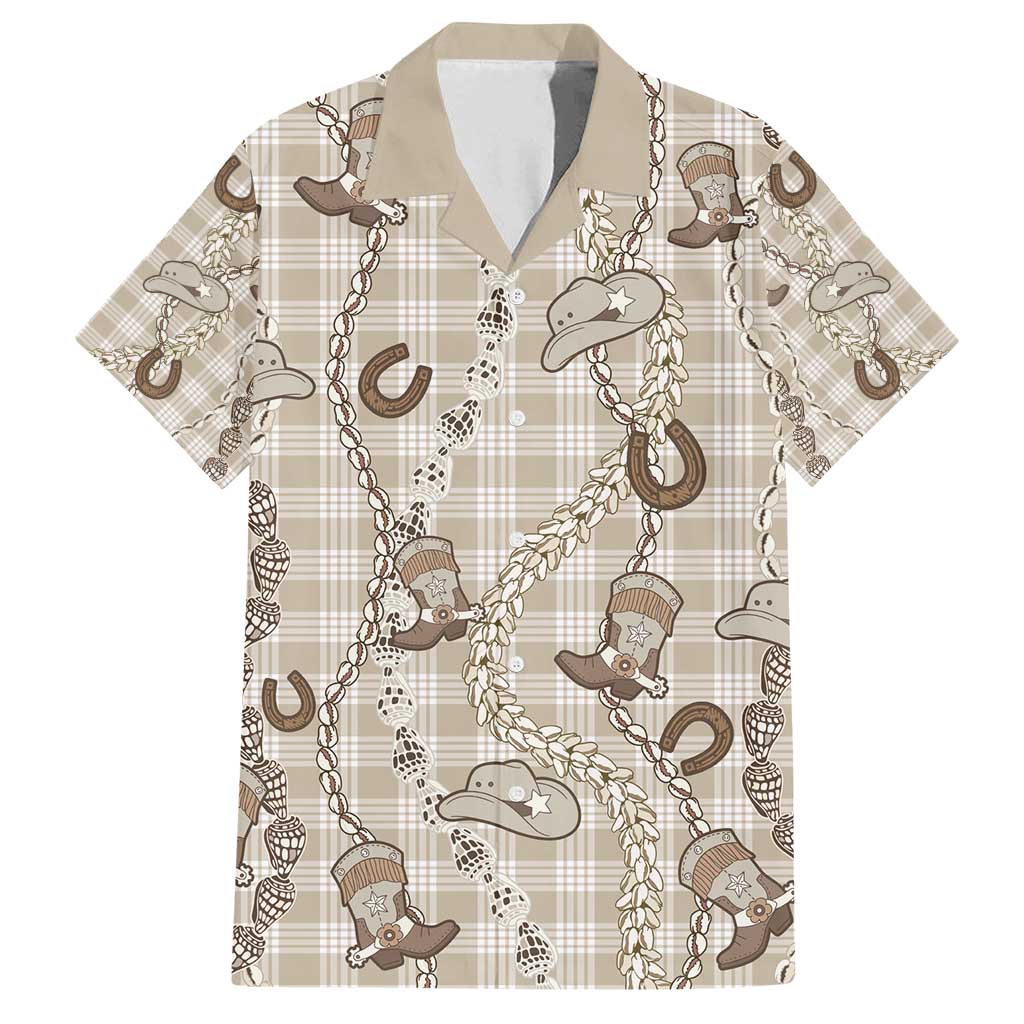 Hawaii Palaka Cowboy Family Matching Puletasi and Hawaiian Shirt Shell Maile Lei With Western Patterns - Polynesian Pride