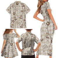 Hawaii Palaka Cowboy Family Matching Short Sleeve Bodycon Dress and Hawaiian Shirt Shell Maile Lei With Western Patterns - Polynesian Pride