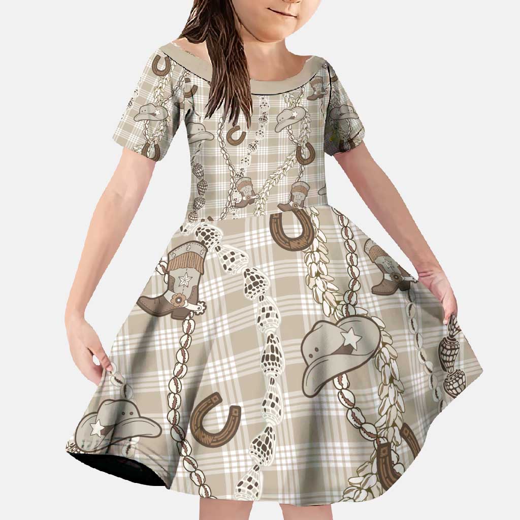 Hawaii Palaka Cowboy Family Matching Summer Maxi Dress and Hawaiian Shirt Shell Maile Lei With Western Patterns - Polynesian Pride