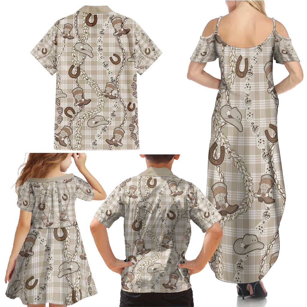 Hawaii Palaka Cowboy Family Matching Summer Maxi Dress and Hawaiian Shirt Shell Maile Lei With Western Patterns - Polynesian Pride