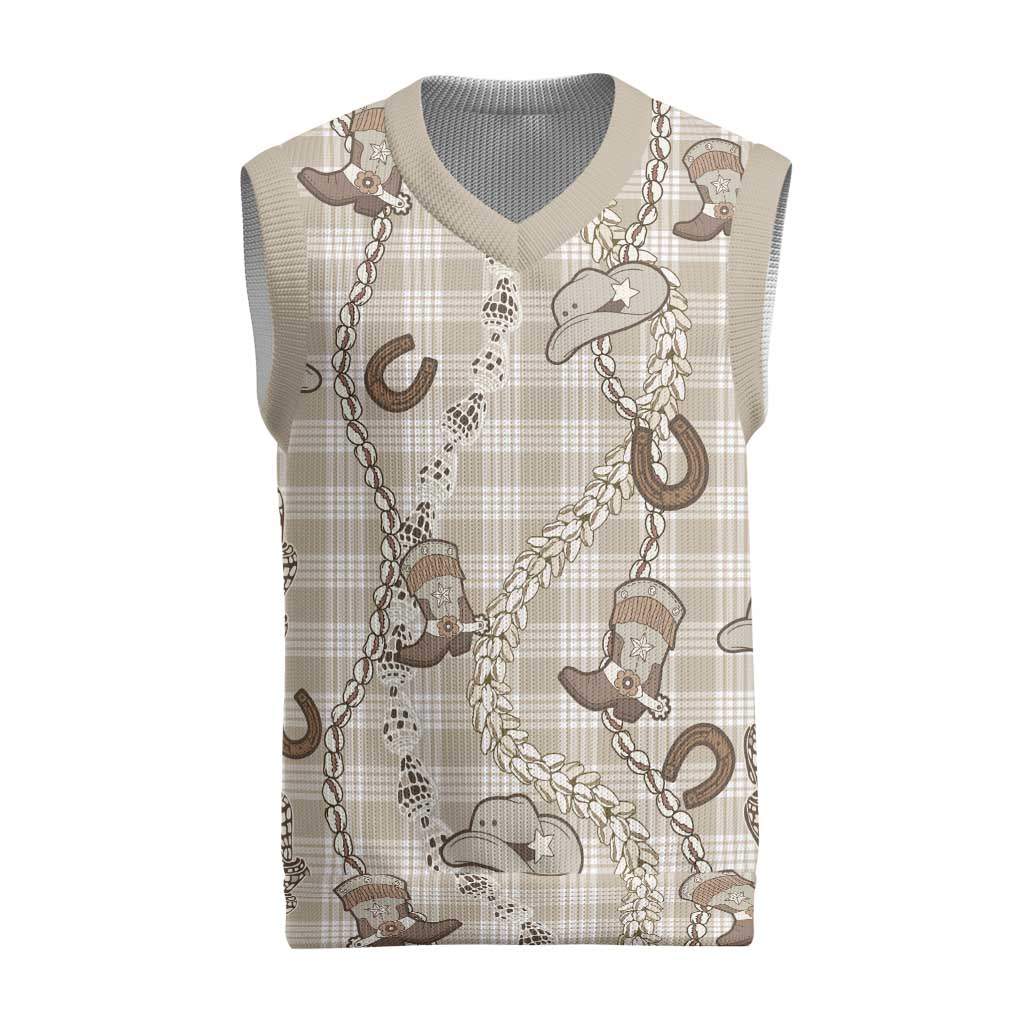 Hawaii Palaka Cowboy Christmas Knitted V-Neck Vest Shell Maile Lei With Western Patterns - Polynesian Pride