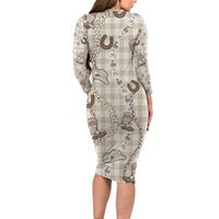Hawaii Palaka Cowboy Long Sleeve Bodycon Dress Shell Maile Lei With Western Patterns - Polynesian Pride