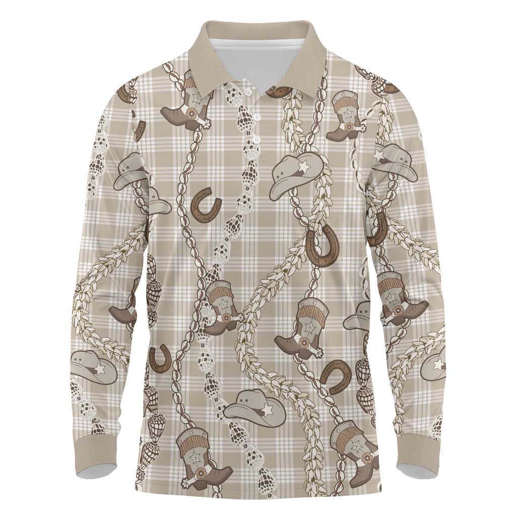 Hawaii Palaka Cowboy Long Sleeve Polo Shirt Shell Maile Lei With Western Patterns - Polynesian Pride