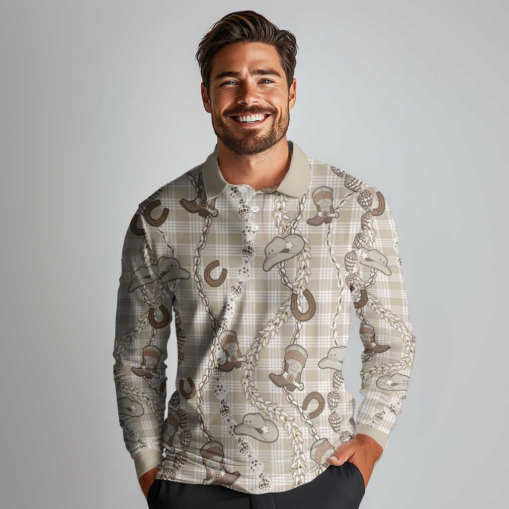 Hawaii Palaka Cowboy Long Sleeve Polo Shirt Shell Maile Lei With Western Patterns - Polynesian Pride