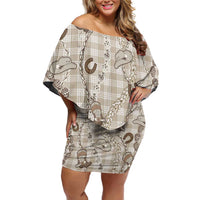 Hawaii Palaka Cowboy Off Shoulder Short Dress Shell Maile Lei With Western Patterns - Polynesian Pride