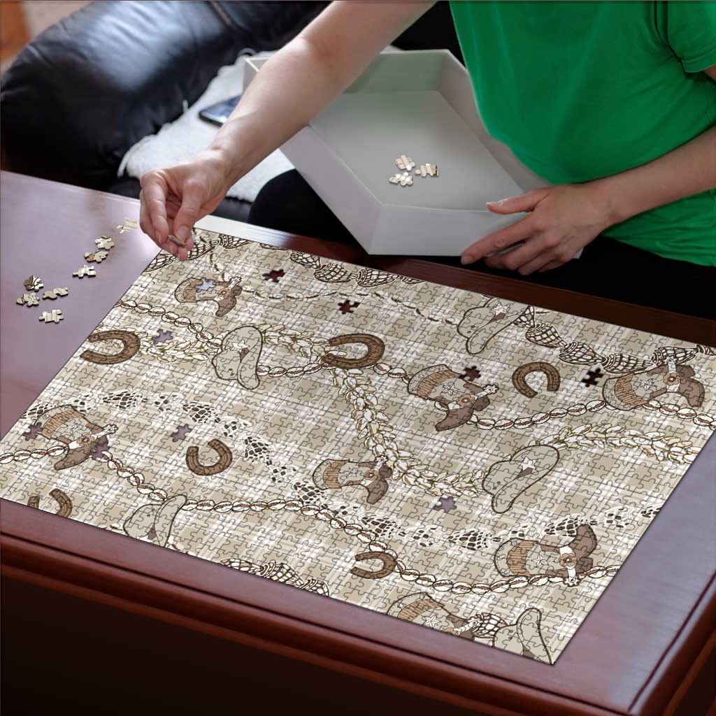 Hawaii Palaka Cowboy Puzzle Shell Maile Lei With Western Patterns - Polynesian Pride