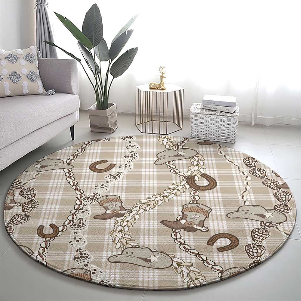 Hawaii Palaka Cowboy Round Carpet Shell Maile Lei With Western Patterns - Polynesian Pride