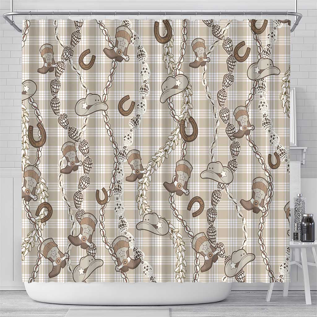 Hawaii Palaka Cowboy Shower Curtain Shell Maile Lei With Western Patterns - Polynesian Pride