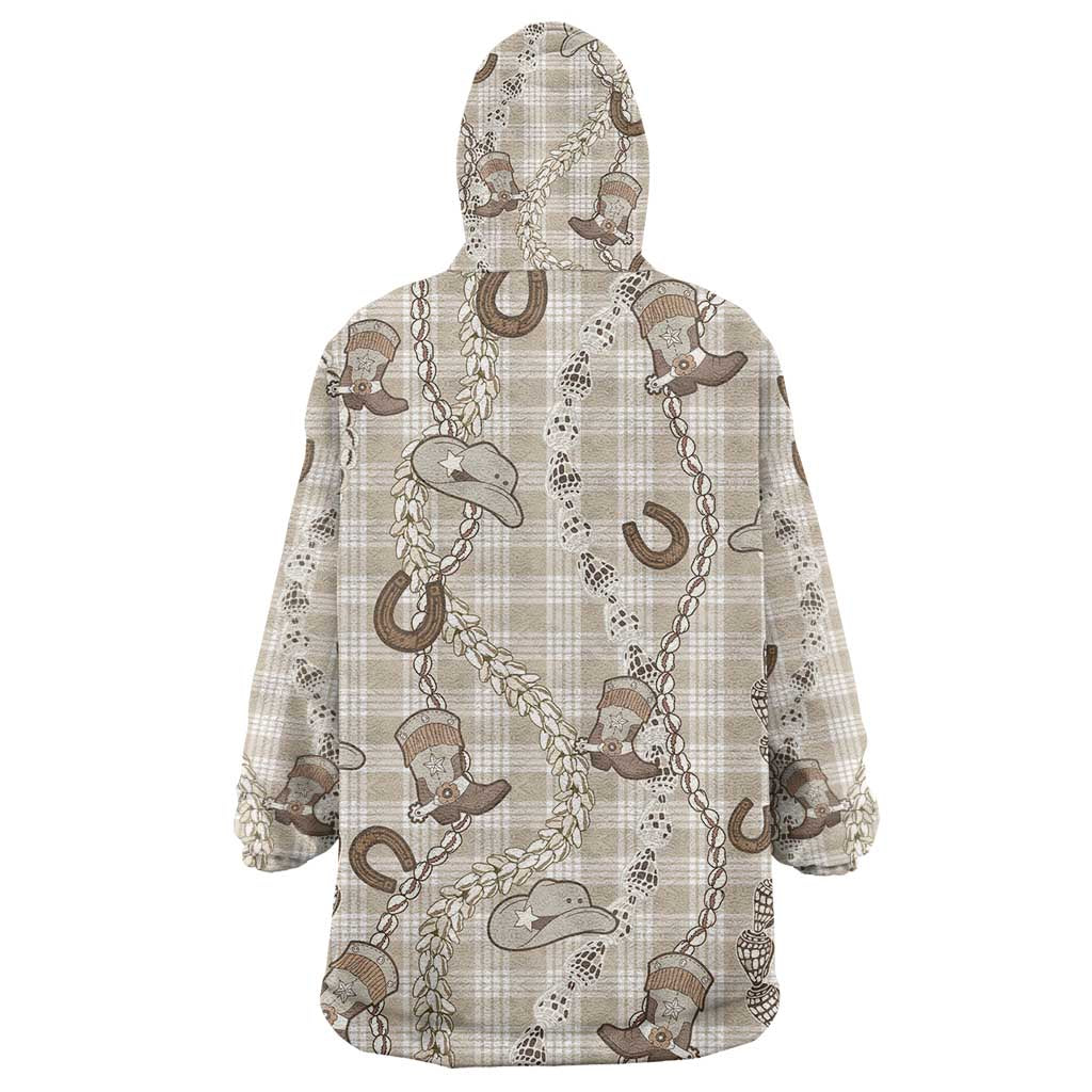 Hawaii Palaka Cowboy Wearable Blanket Hoodie Shell Maile Lei With Western Patterns - Polynesian Pride