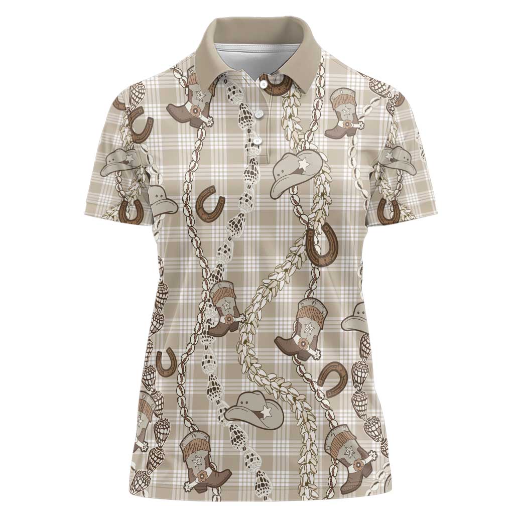 Hawaii Palaka Cowboy Women Polo Shirt Shell Maile Lei With Western Patterns - Polynesian Pride