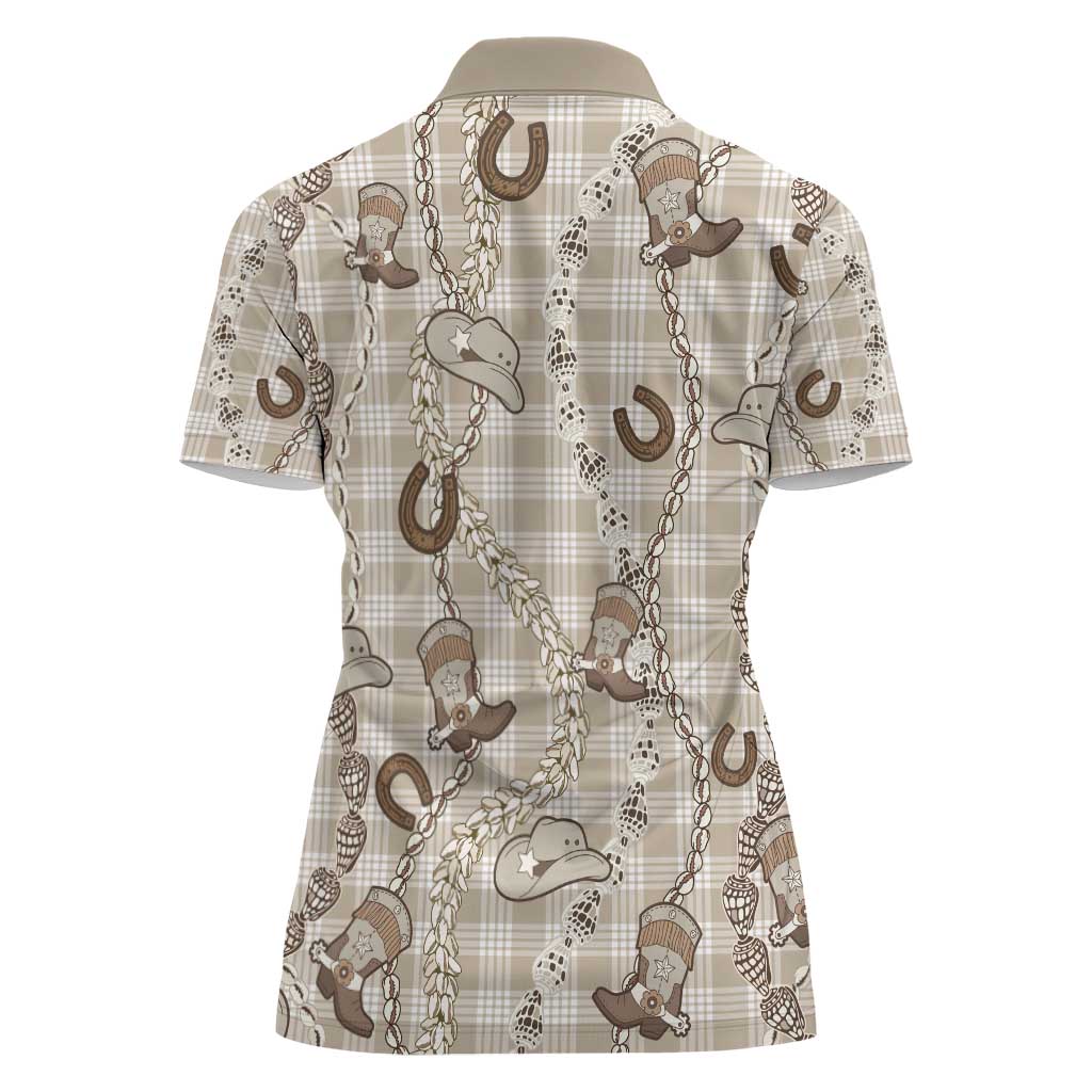 Hawaii Palaka Cowboy Women Polo Shirt Shell Maile Lei With Western Patterns - Polynesian Pride
