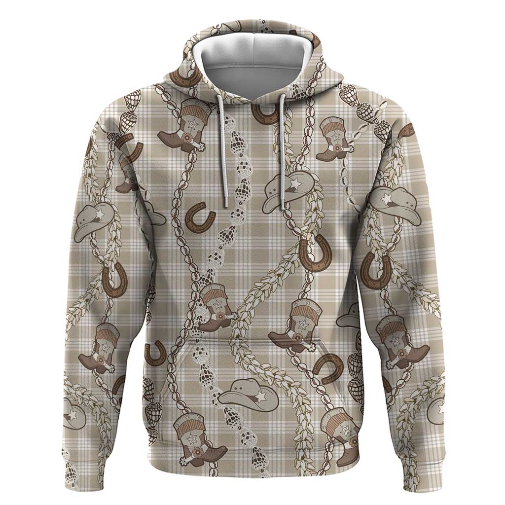 Hawaii Palaka Cowboy Zip Hoodie Shell Maile Lei With Western Patterns - Polynesian Pride