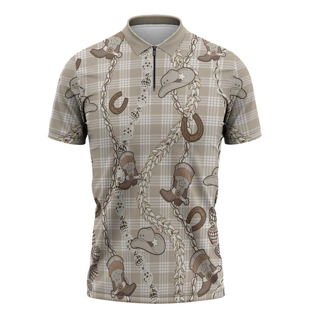 Hawaii Palaka Cowboy Zipper Polo Shirt Shell Maile Lei With Western Patterns - Polynesian Pride