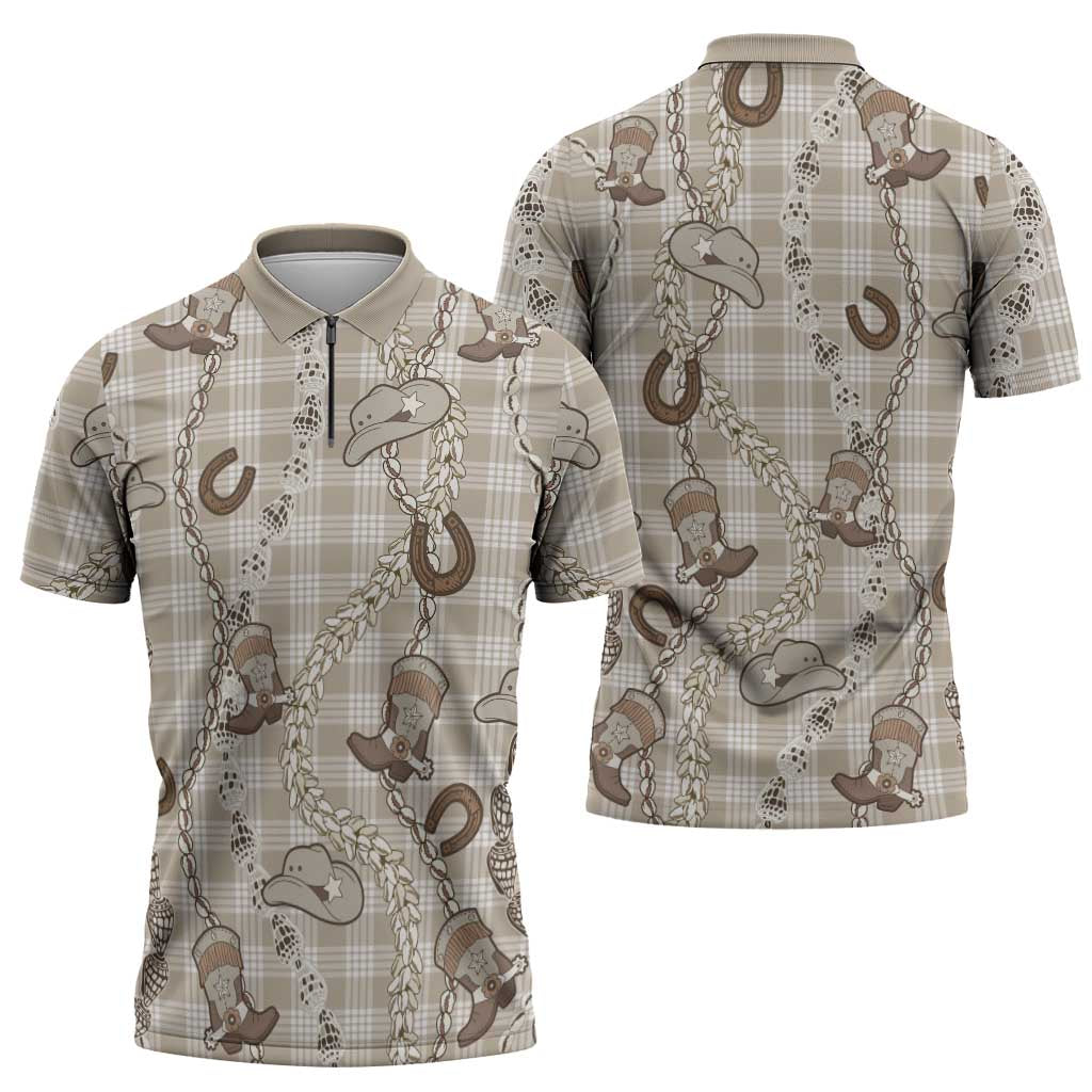 Hawaii Palaka Cowboy Zipper Polo Shirt Shell Maile Lei With Western Patterns - Polynesian Pride