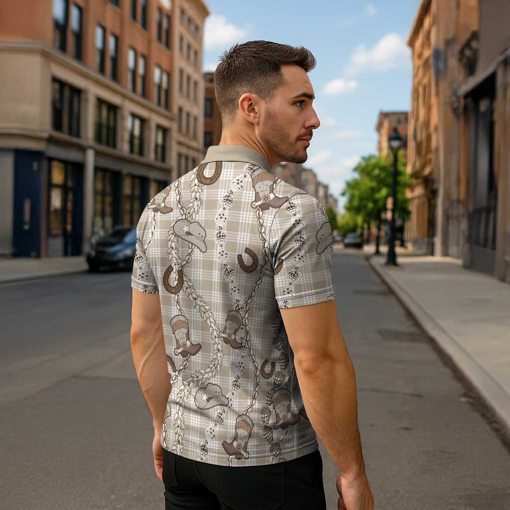 Hawaii Palaka Cowboy Zipper Polo Shirt Shell Maile Lei With Western Patterns - Polynesian Pride